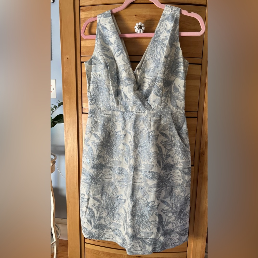 BCBGMaxazria Womens Metallic floral blue cocktail dress